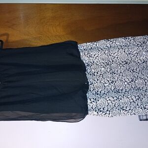 Black and White Lace Overlay Sleeveless Dress